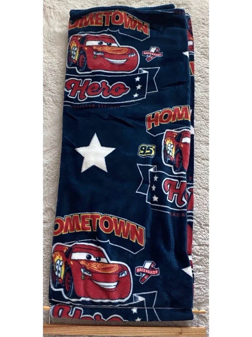 DISNEY Pixar CARS LIGHTNING MCQUEEN 95 Hometown Hero Throw Blanket 50” X 70” NEW